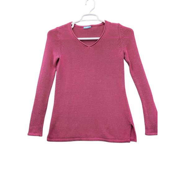 J. McLaughlin Sweater Women’s Pink V-Neck Open Knit Pullover Size XS - Picture 1 of 11